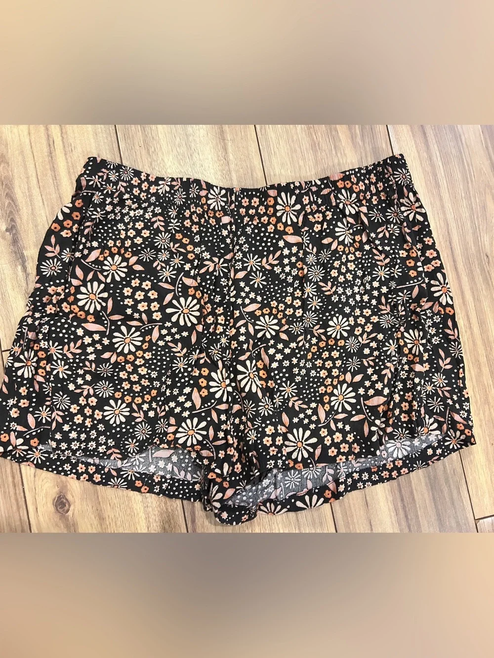 Volcom Black Floral High-Waist Shorts with Peach & Cream Flowers- MATCHING SET